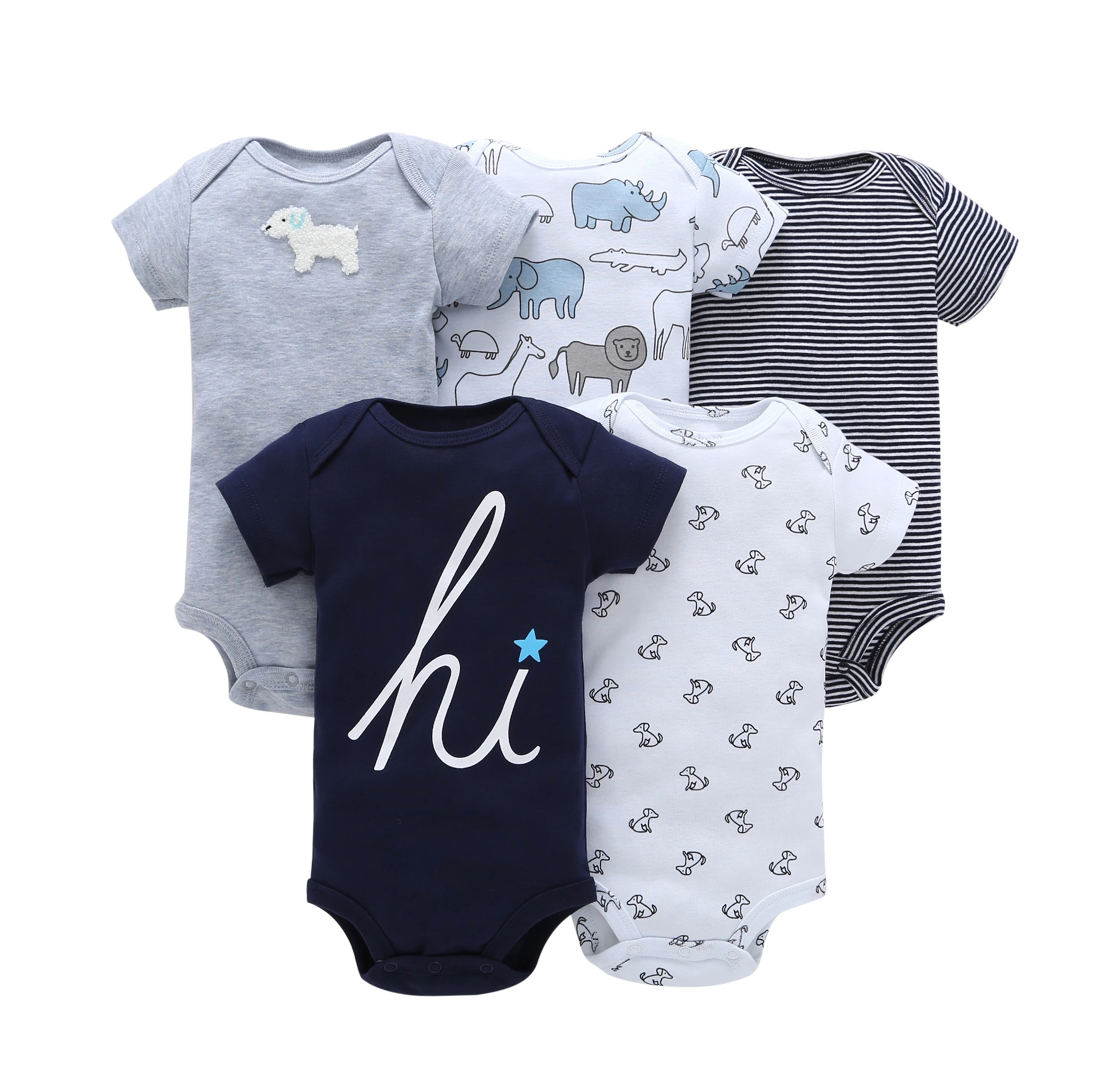 

High Quality Short-Sleeve 5Pieces Baby Bodysuit Set Import Baby Clothes From China, Mixed colors