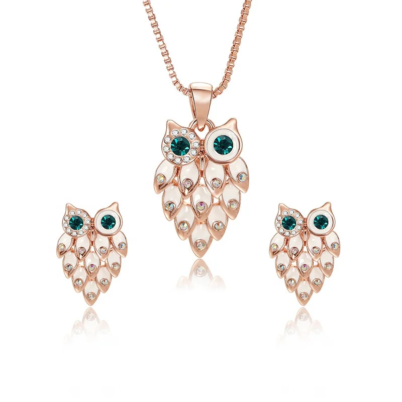 

PUSHI fashion alloyed necklace rhinestone necklace owl animal necklace and earring jewelry set for women