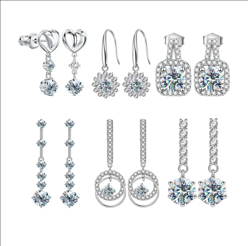 

wholesale Gra certified diamond moissanite flower cluster dangle drop earrings 925 sterling silver women engagement fine jewelry