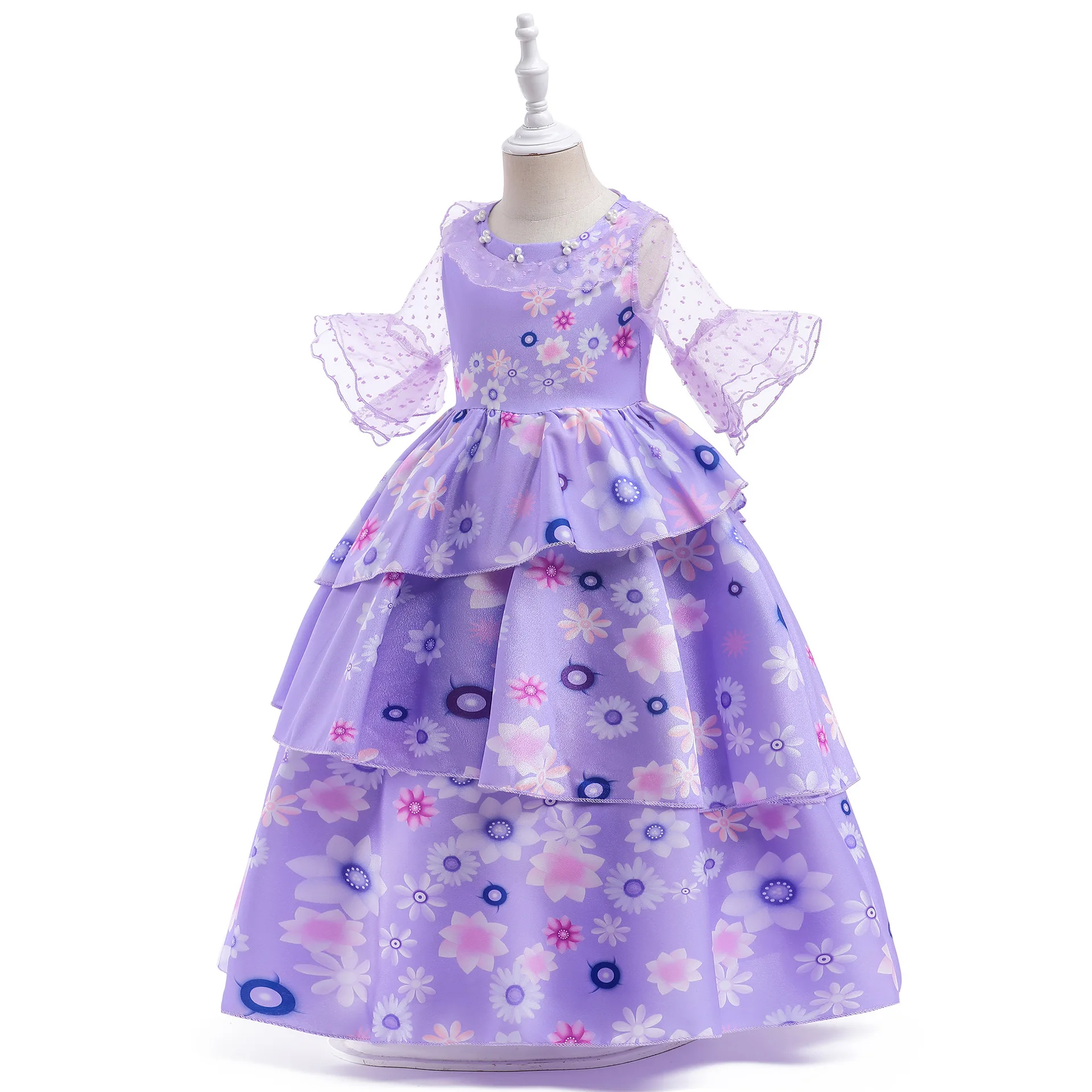 

Beautiful print kid long dress Princess Girl Birthday gown Elegant child clothing Bridesmaid party Dress