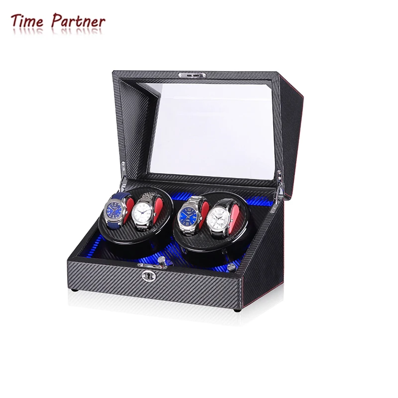 

Time partner automatic rotation display box watch winder for 4 watches with led display, Customizable