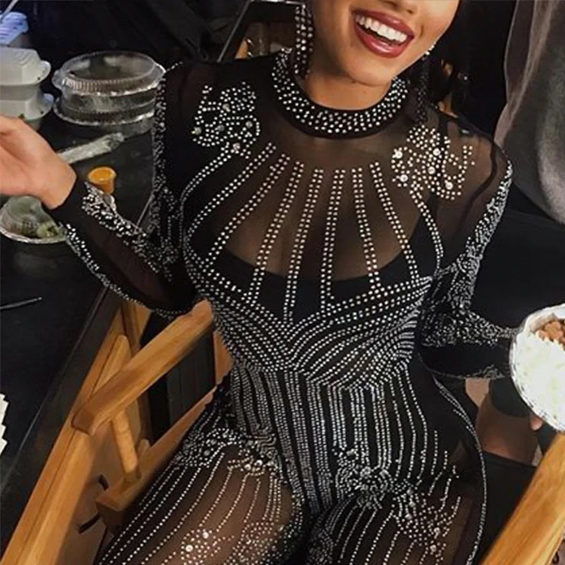 

2019 Women's Sexy Sequins Skinny Evening Party Club Wear Jumpsuit Playsuit