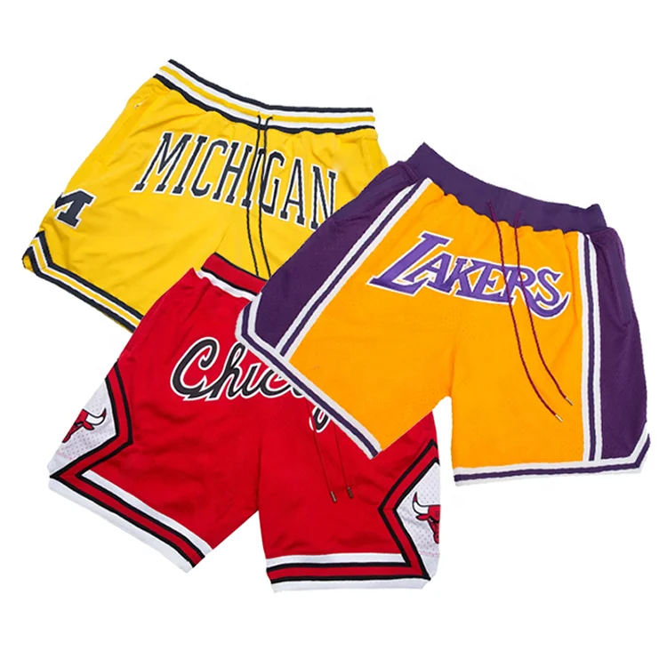 

Dropship Cheap Breathable Mesh Laker Shorts Just Mens Embroidery Don Bulls Zipper Pockets Basketball Sports Casual Sweatpants