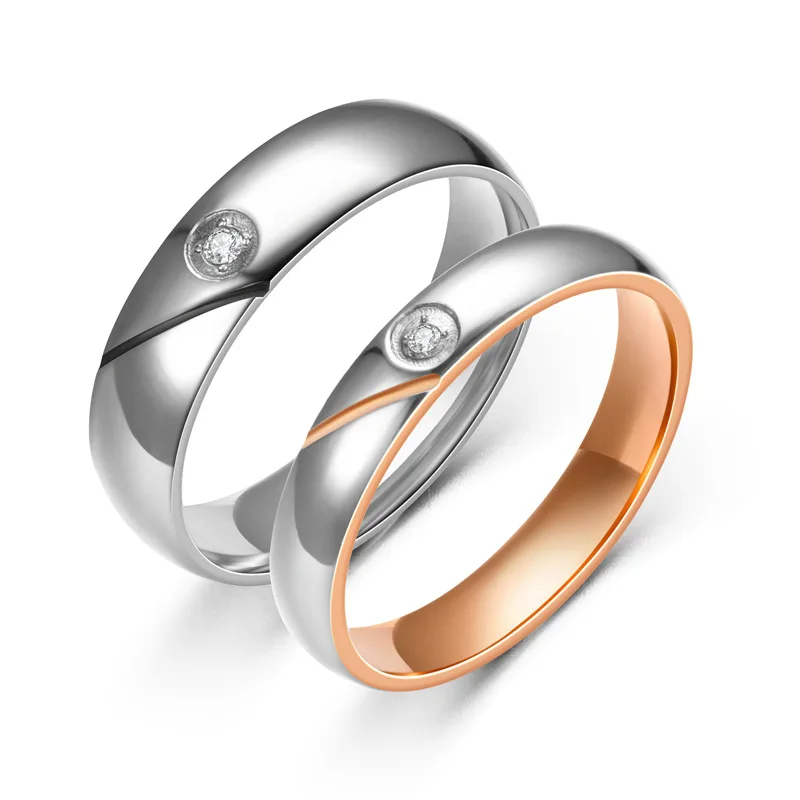 

Factory direct sales diamond zircon creative classic custom exquisite stainless steel couple wedding rings