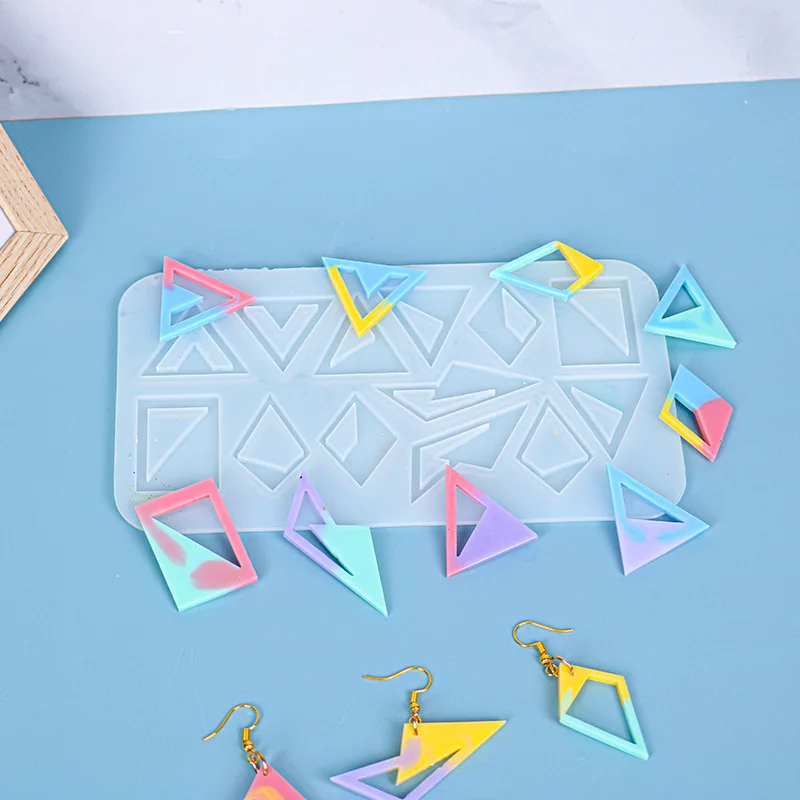 

DIY epoxy resin triangle diamond earring moulds making jewelry pendant silicone molds for resin crafts, Random