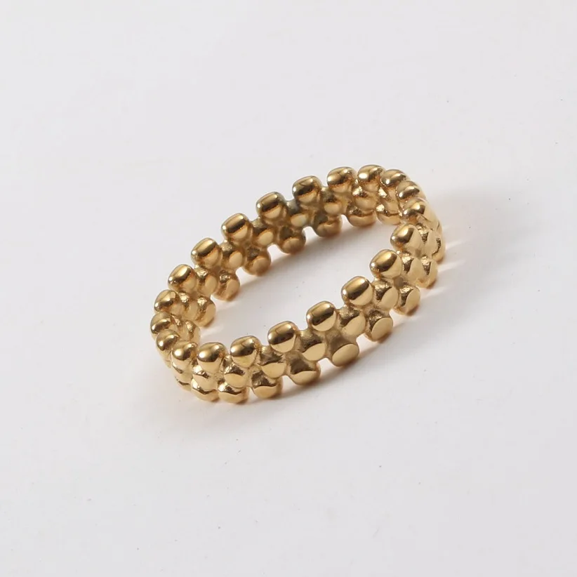 Joolim High End 18K Gold Plated Beads Gear Band Rings for Women Finger Ring Non Tarnish