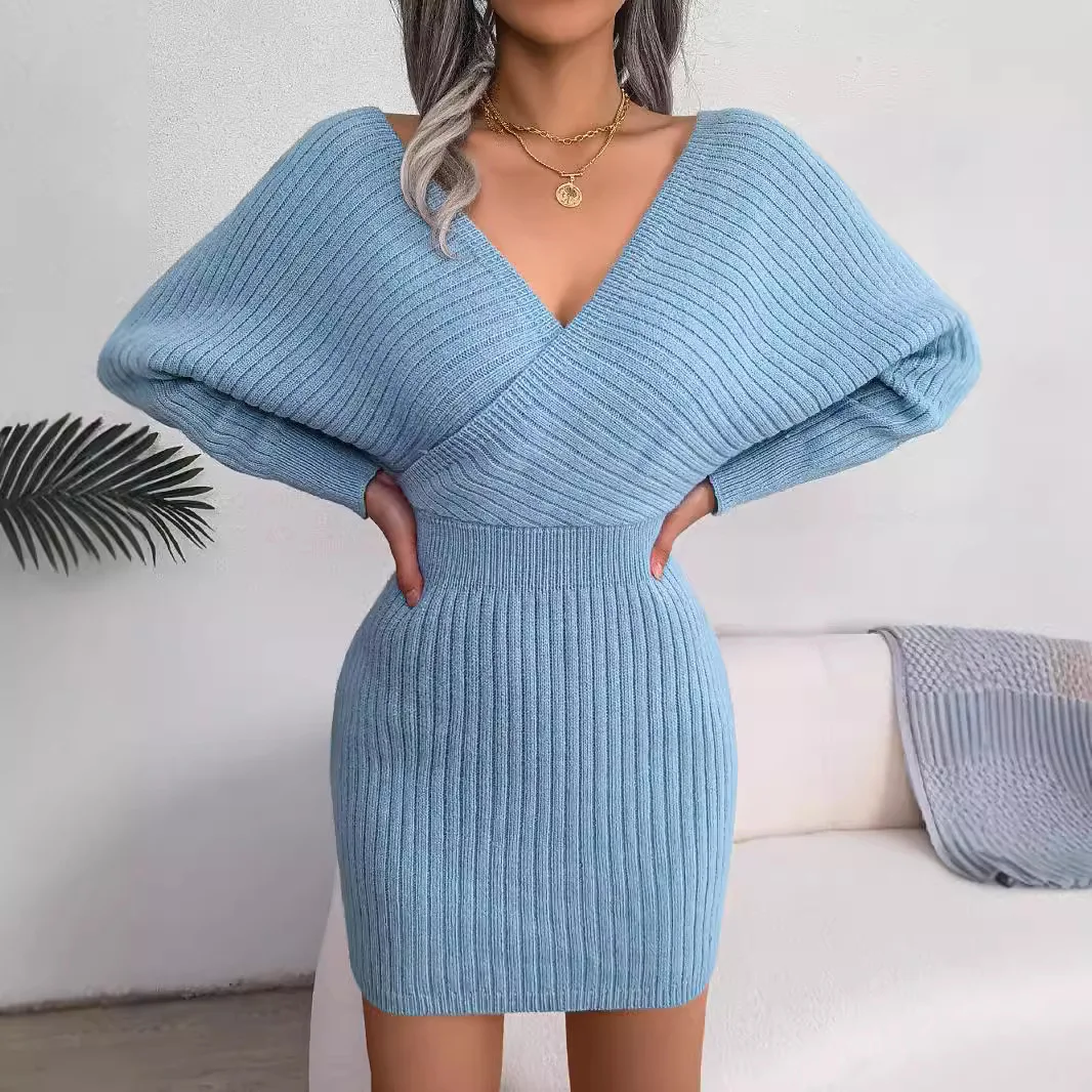 2024 Spring New Fashion Casual V Neck Pleated Long Sleeve Lady Elegant Women Dresses