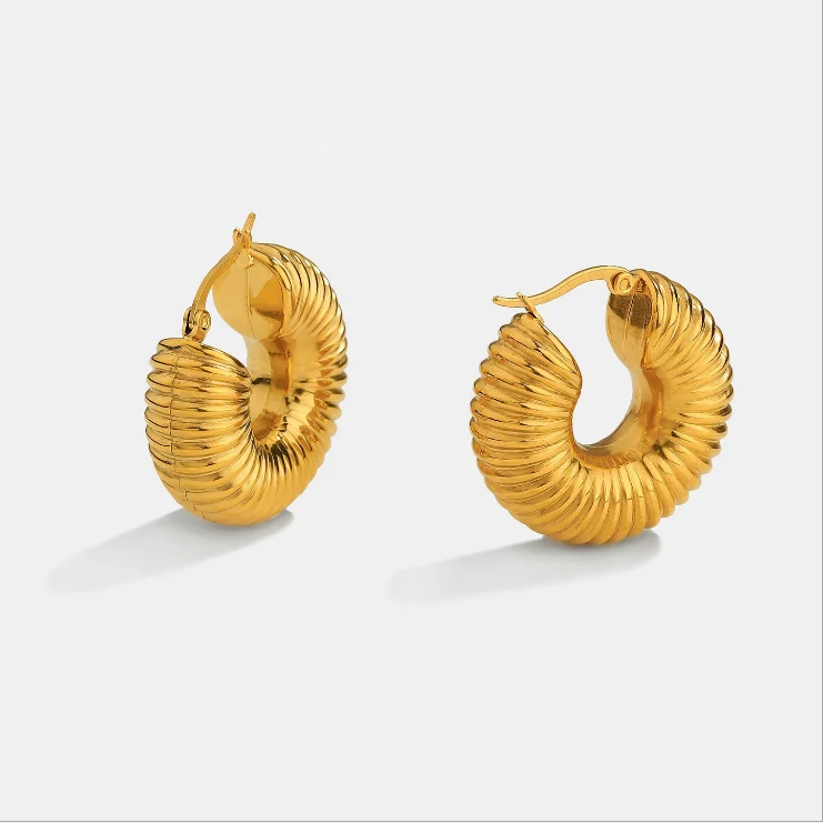 

Stainless Steel Minimalist Statement Hoops Thick Gold Hoop Earrings Big Chunky Gold C Shape Tube Hoops Earring