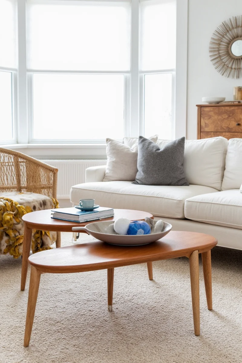 Family sitting around a coffee table by Ballard Designs
