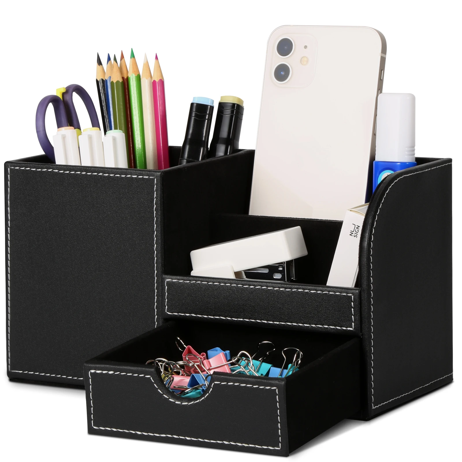 

Multifunctional PU Leather Pen Holder Leatherette desktop holder storage box
