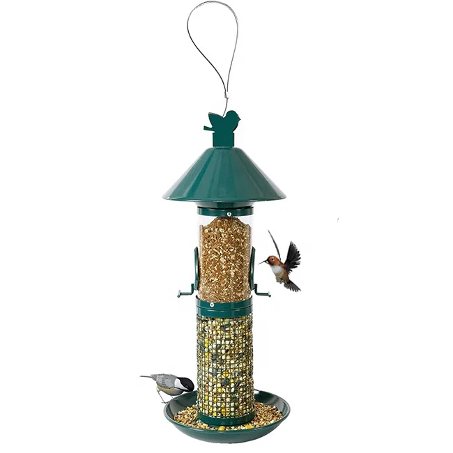 

Bird Accessories Expandable 2 In 1 Bird Food Holder Feeder Stainless Squirrel Baffle Bird Seed Feeders For Outdoors Hanging, Green, gold