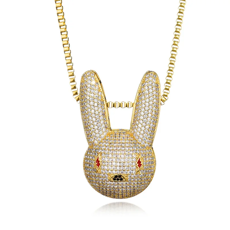 

Sale Wholesale Bad Bunny Selling Hot Hip Hop Full Rhinestone Diamonds Rabbit Pendant Necklace High Quality