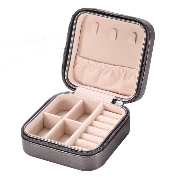 

Square zip jewelry organizer PU leather travel jewelry box, White,blue,pink