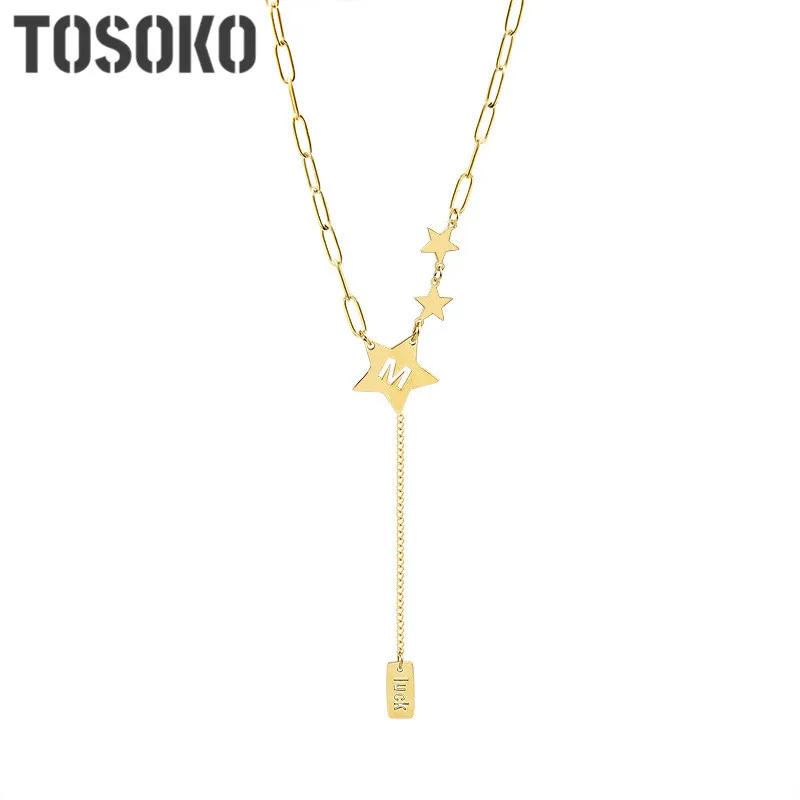 

Stainless Steel Jewelry Star Five Pointed Star M-Shaped Tassel Luck Square Necklace Fashion Chain For Female BSP741