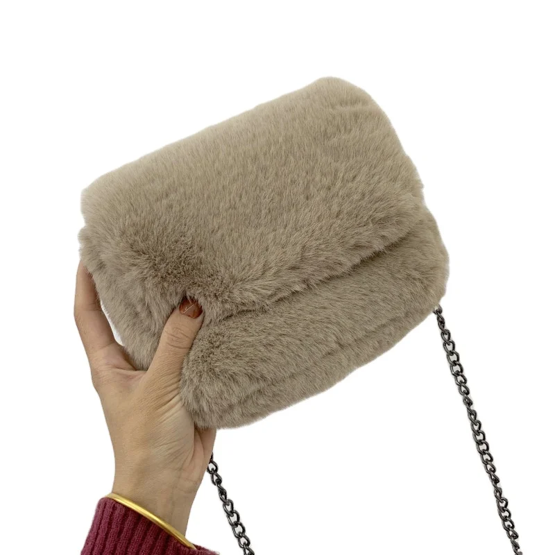 

Jtfur Winter girls trendy plush magnetic buckle bag coin purse portable cosmetic fur handbag women shoulder bag, Customized color