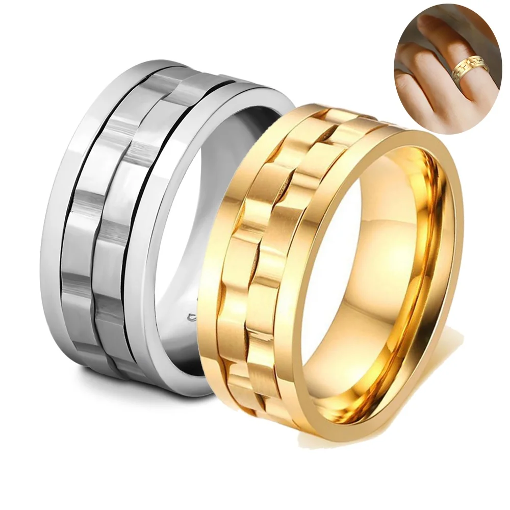 

Wholesale 8mm Stainless Steel Chain Spinner Ring Anxiety Mens 18k Gold Engagement Rotating Fidget Spinner Rings For Men Anxiety