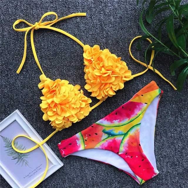 

2020 Explosion Cut Flower Swimwear Sexy Bikini Women Printed Swimsuit Set