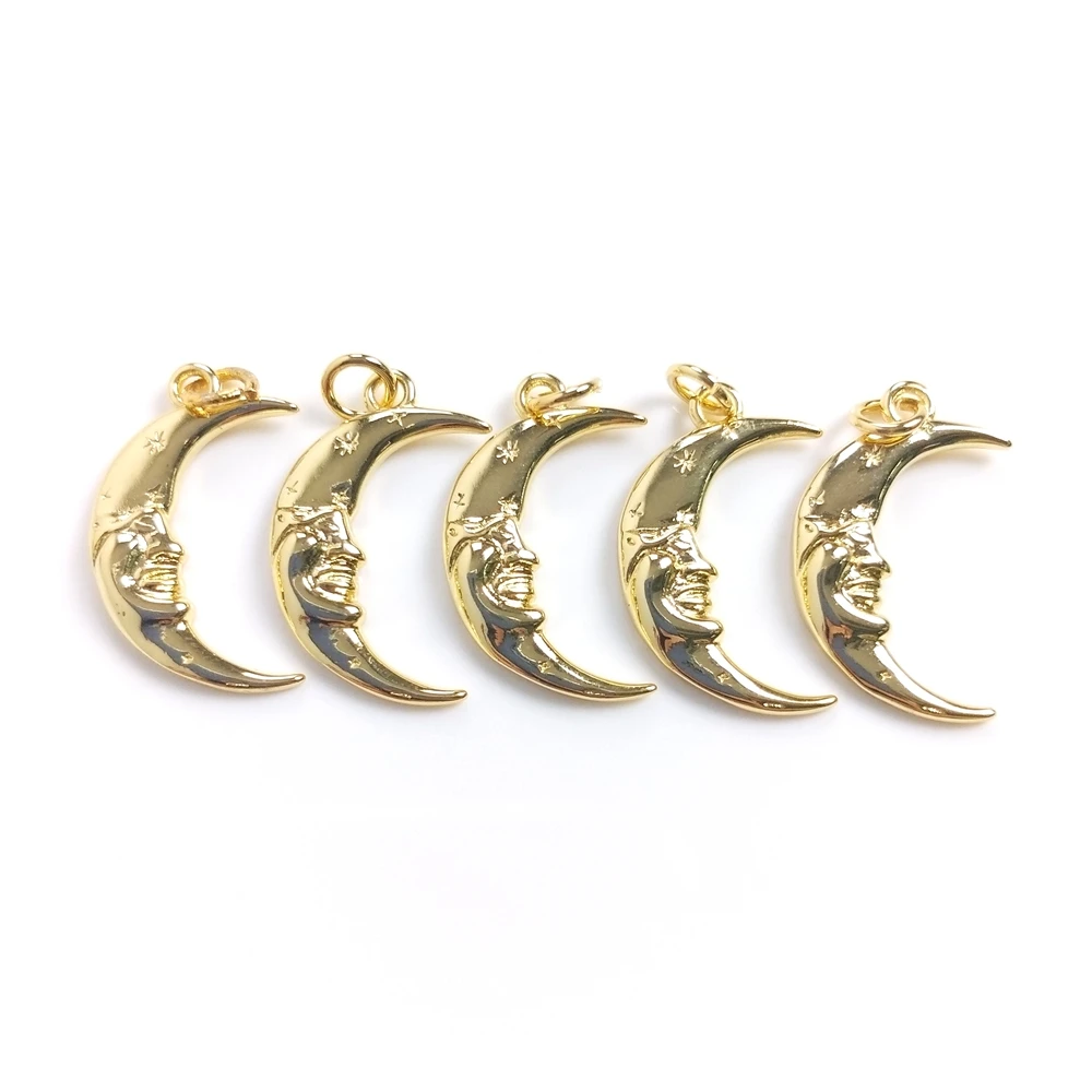 

Crescent Moon shape cz small charm pendant gold color cubic zircon micro pave necklace plated copper alloy accessories for women, Multi color