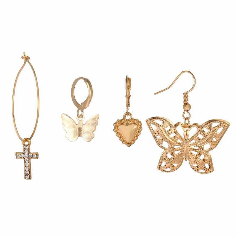 

New Arrival Gold Plated Earrings Set Butterfly Heart Charms Cross Hoop Earrings for Women Jewelry Gift