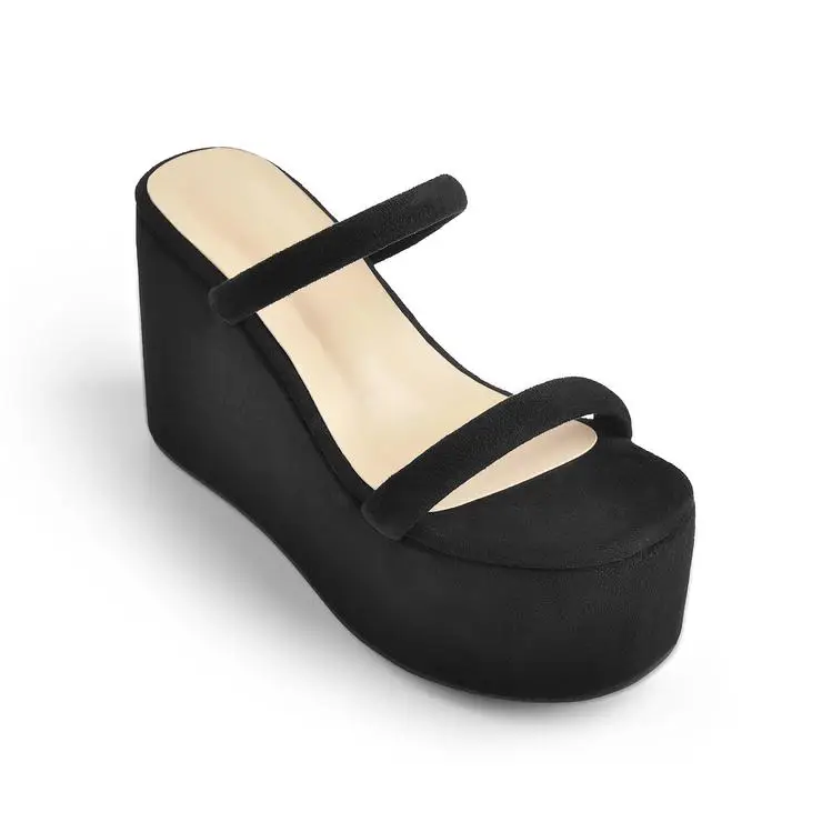 

Suede Platform Transparent Strap Ankle Buckle Strap Wedge High Heels Sandals