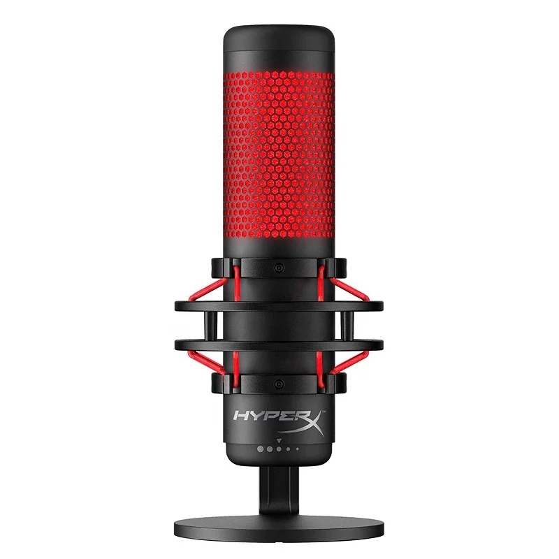 

HyperX QuadCast-USB Capacitor Game Microphones for PC PS4 and Mac vibration-shock mounts with quadrupole mode POP filters, Red