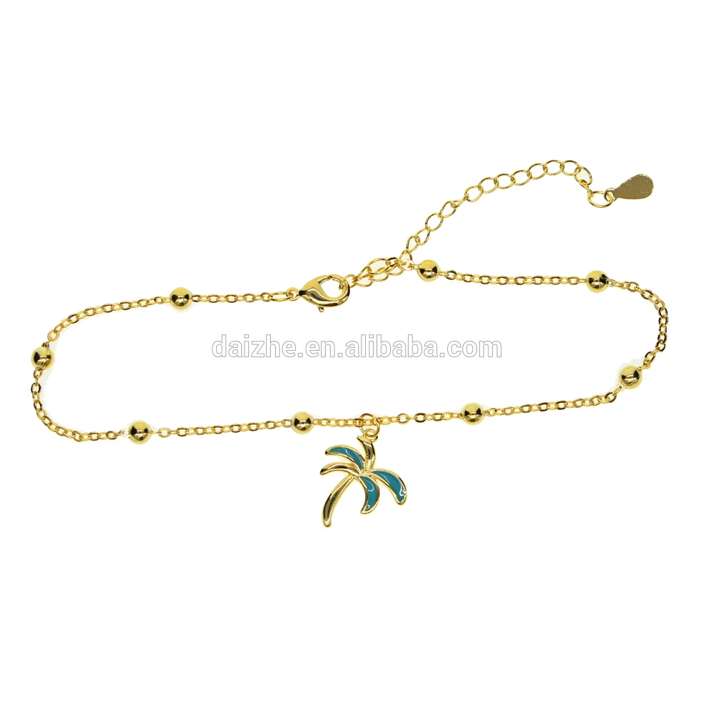 

18k gold plated blue enamel banana tree palm tree charm gold plated anklet