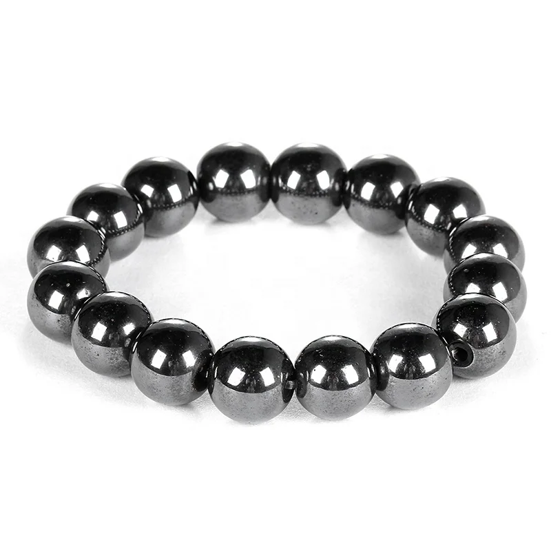 

Stone Magnetic Therapy Bracelet for Women Men Health Care Magnetic Hematite Beaded Stretch Bracelets Weight Loss Round Black