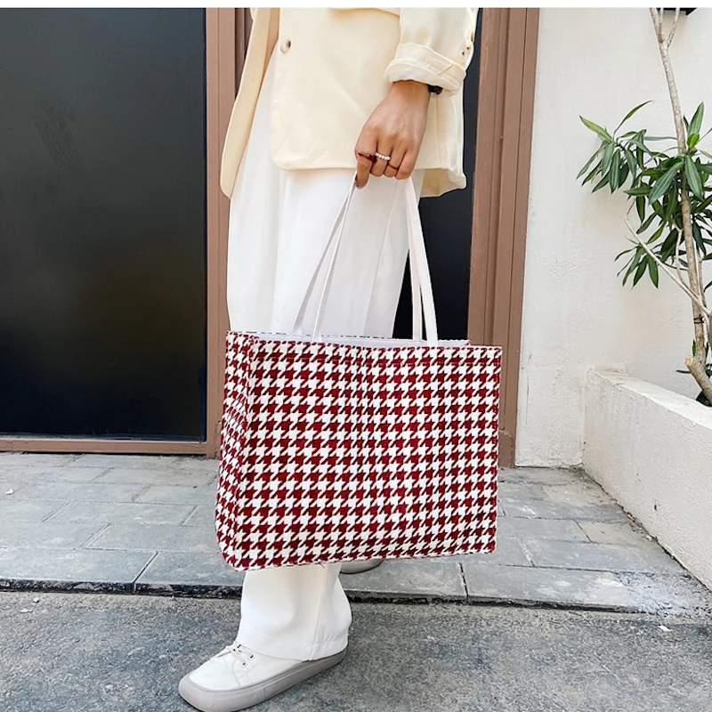 

Ladies Hand Bags Houndstooth Shoulder Bags Women Tote Bag