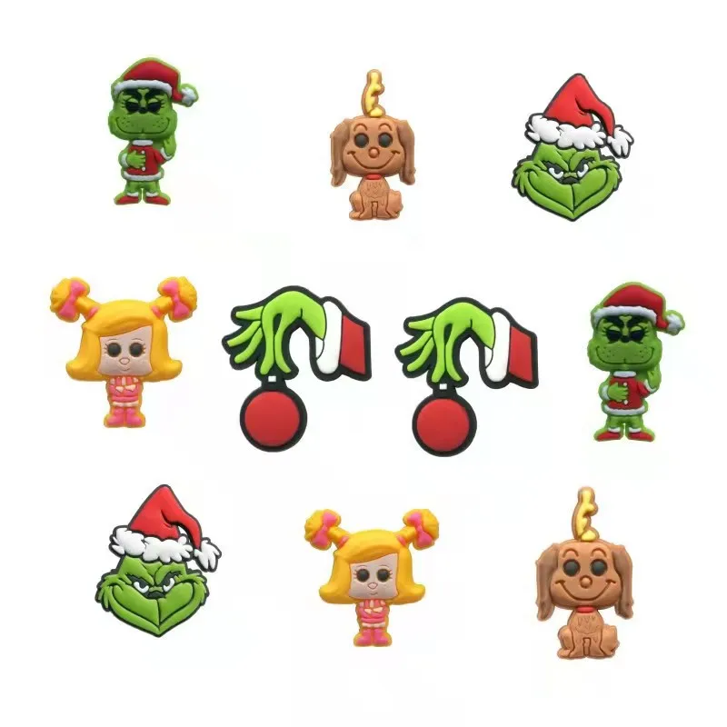 

2021 Christmas grinch New Custom Soft Rubber PVC designer croc charms Accessories RUGRATS for Croc Shoe charms, As picture