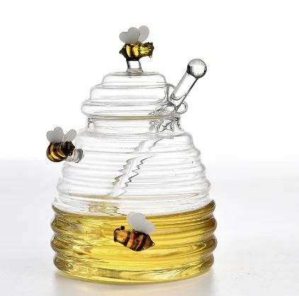 

Glass Honeycomb Tank Kitchen Tools Honey Storage Container with Dipper and Lid Honey Bottle for Wedding Party Kitchen Home