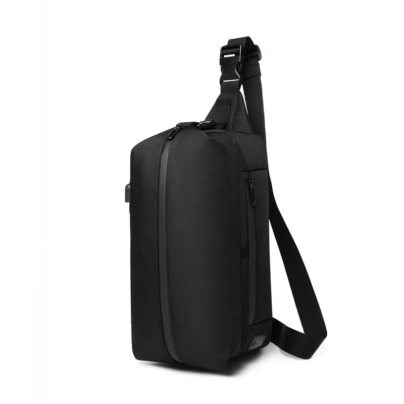 

MB023 New Multi function oxford black hands free chest bags zipper closure sling crossbody bag men with usb charging