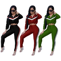 

Fashion Women Long Sleeve Zipper Cropped Top Long Pants Set Casual Two Piece Women Fitness Running Tracksuit