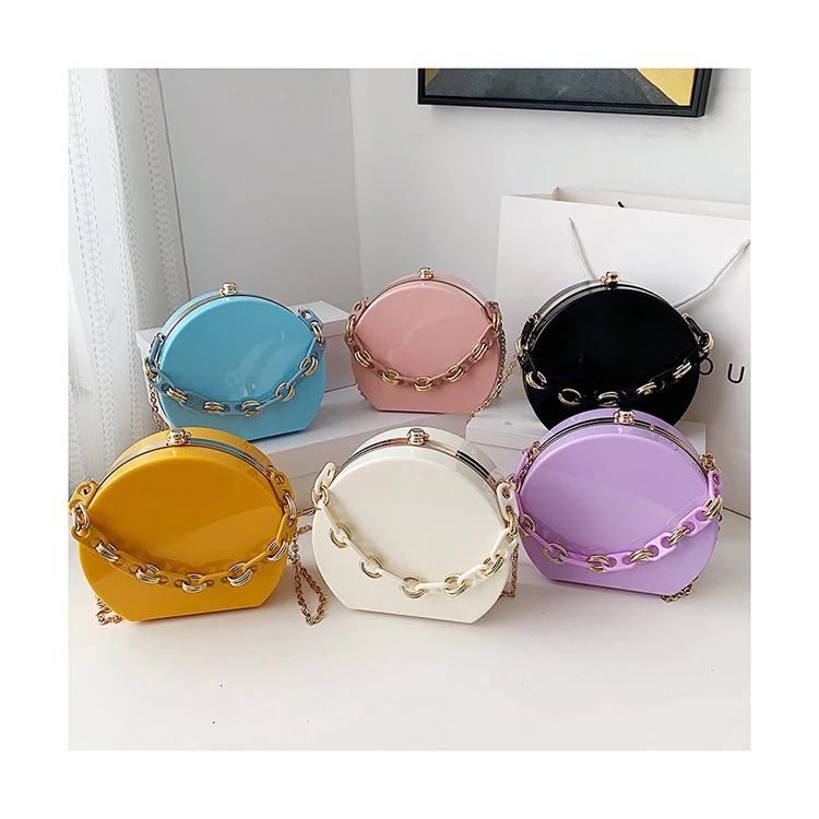 

Acrylic Luxury Chain Shoulder Crossbody Purse Personality Round Women Hand Bags Ladies 2021 Summer Circle PVC Handbags for Women