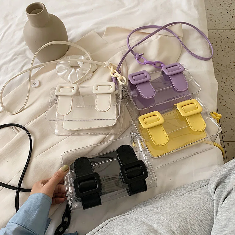 

Fashion transparent pu leather crossbody shoulder bag zipper phone case pouch plastic pvc handbag purse for women