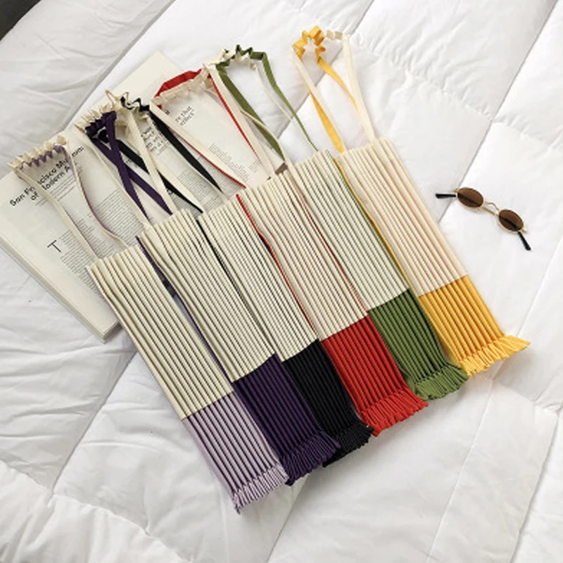 

Creative leisure portable shoulder canvas foldable tote bag reusable pleated shopping bag, 6 colors for choose/ customized color
