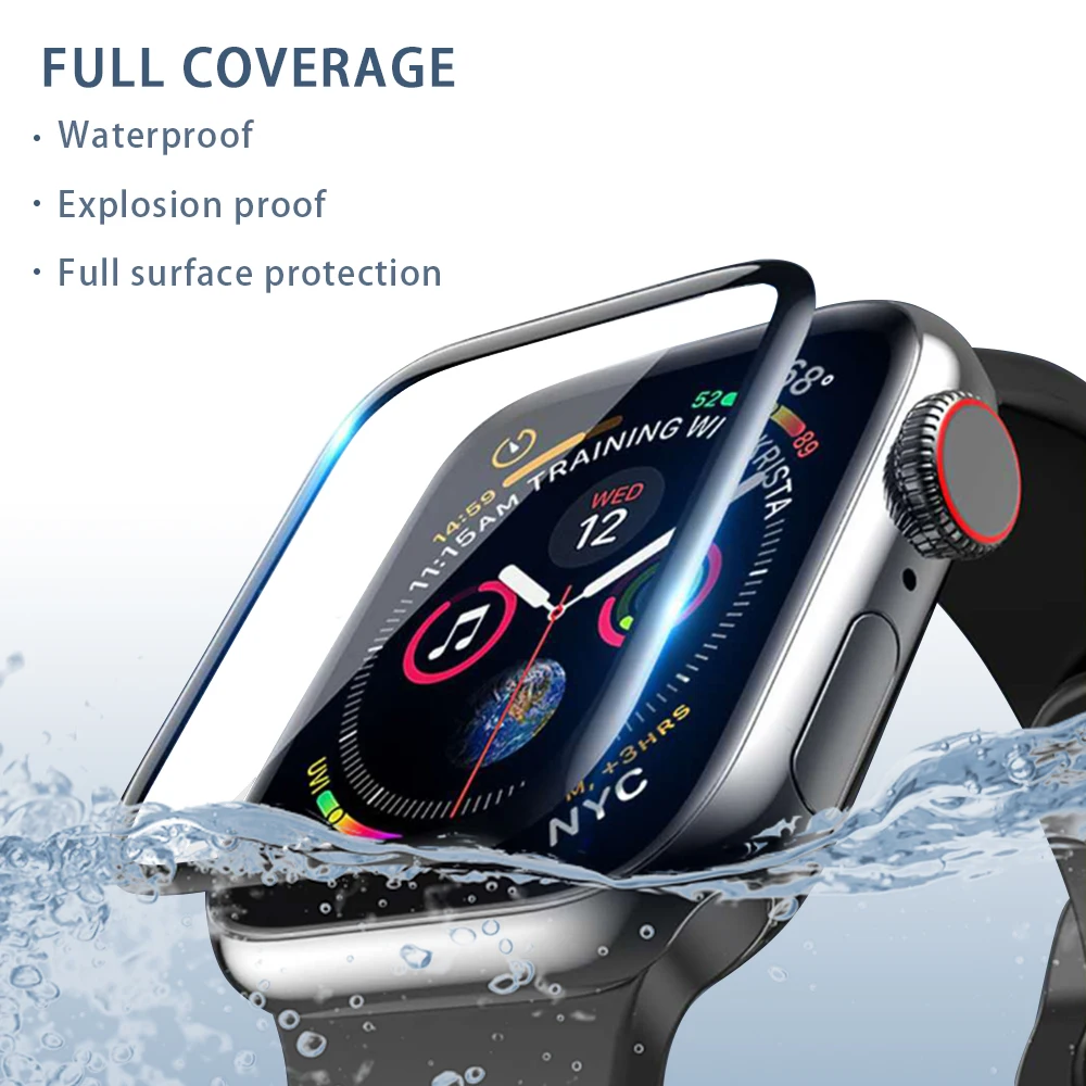 

Hot Seller Clear Full Coverage 3D Screen Protector For Apple Watch 38mm/40mm/42mm/44mm, Black