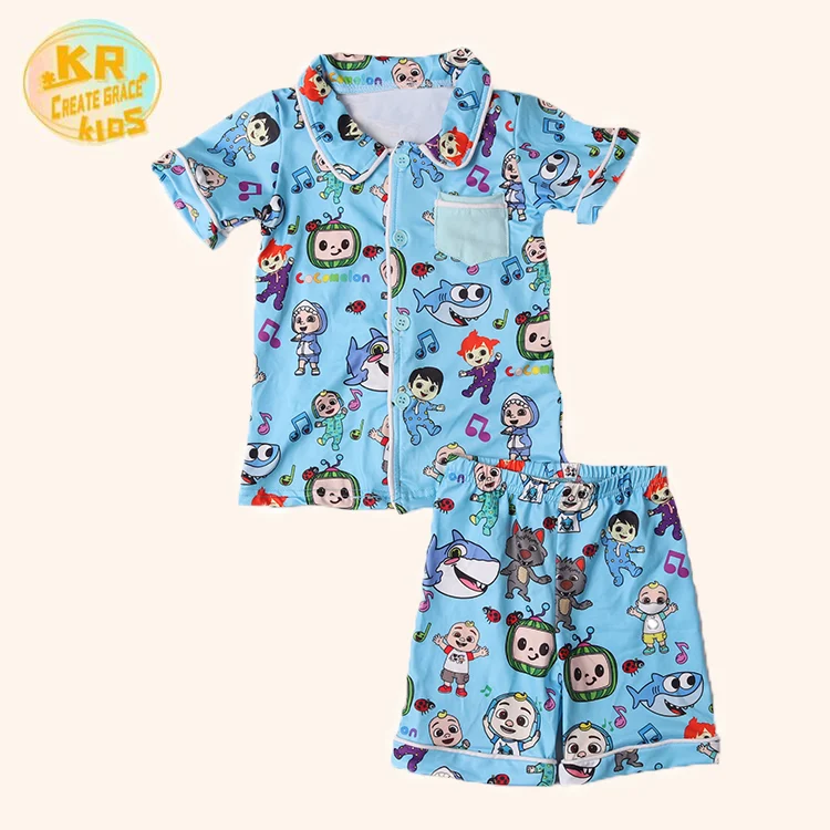 

Summer Boutique Baby Girls' Clothing Sets Cocomelon Print Two Piece Short Set Pajama For Infant, Customized color