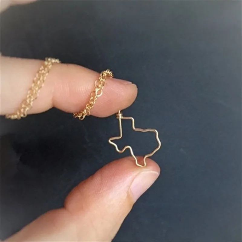 

Geography America Gold Silver Map Stainless Steel Texas State Necklace