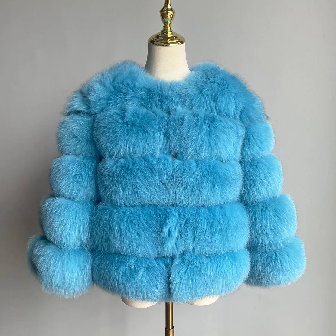 

QIUCHEN QC1801 Italian Hot Sale Fashion Blue Plus Size Women Winter Jacket Real Fox Fur Fluffy Coat