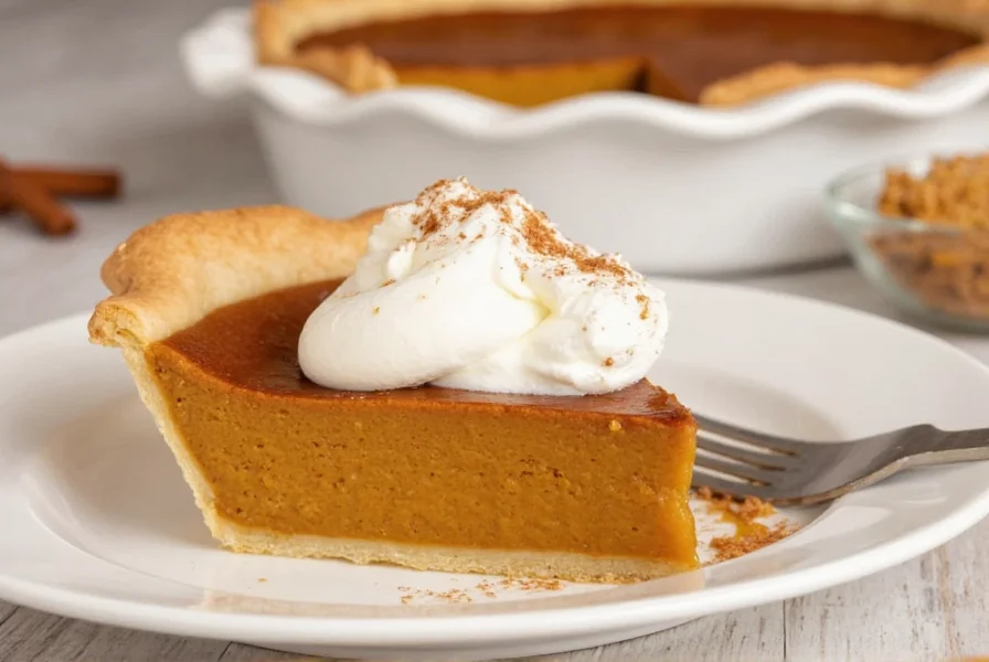 Finished dove cinnamon pumpkin pie with chocolate chips visible in golden crust