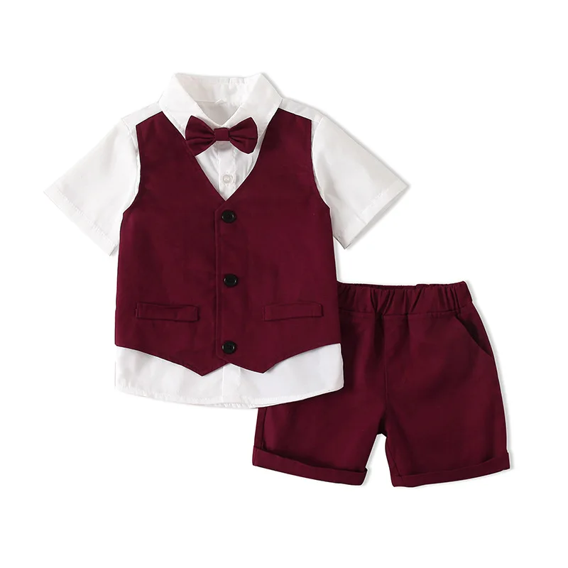 

Boys gentleman party dress suit 2022 summer new children's short-sleeved shirt handsome vest shorts children's clothing