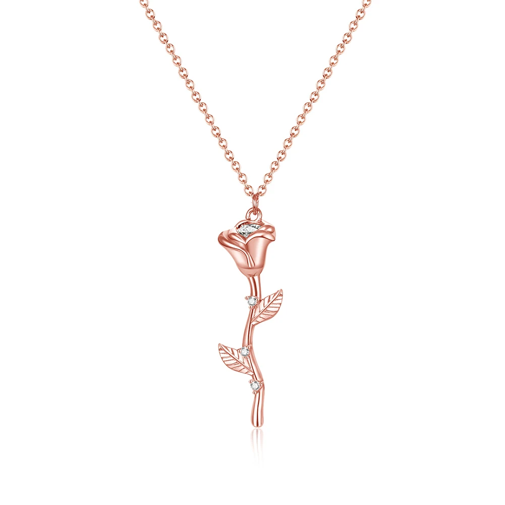 

RINNTIN EQN06 Original Design Jewelry 925 Sterling Silver Necklace Rose Gold Plated Joya Plata Flower Shape Necklace For Women