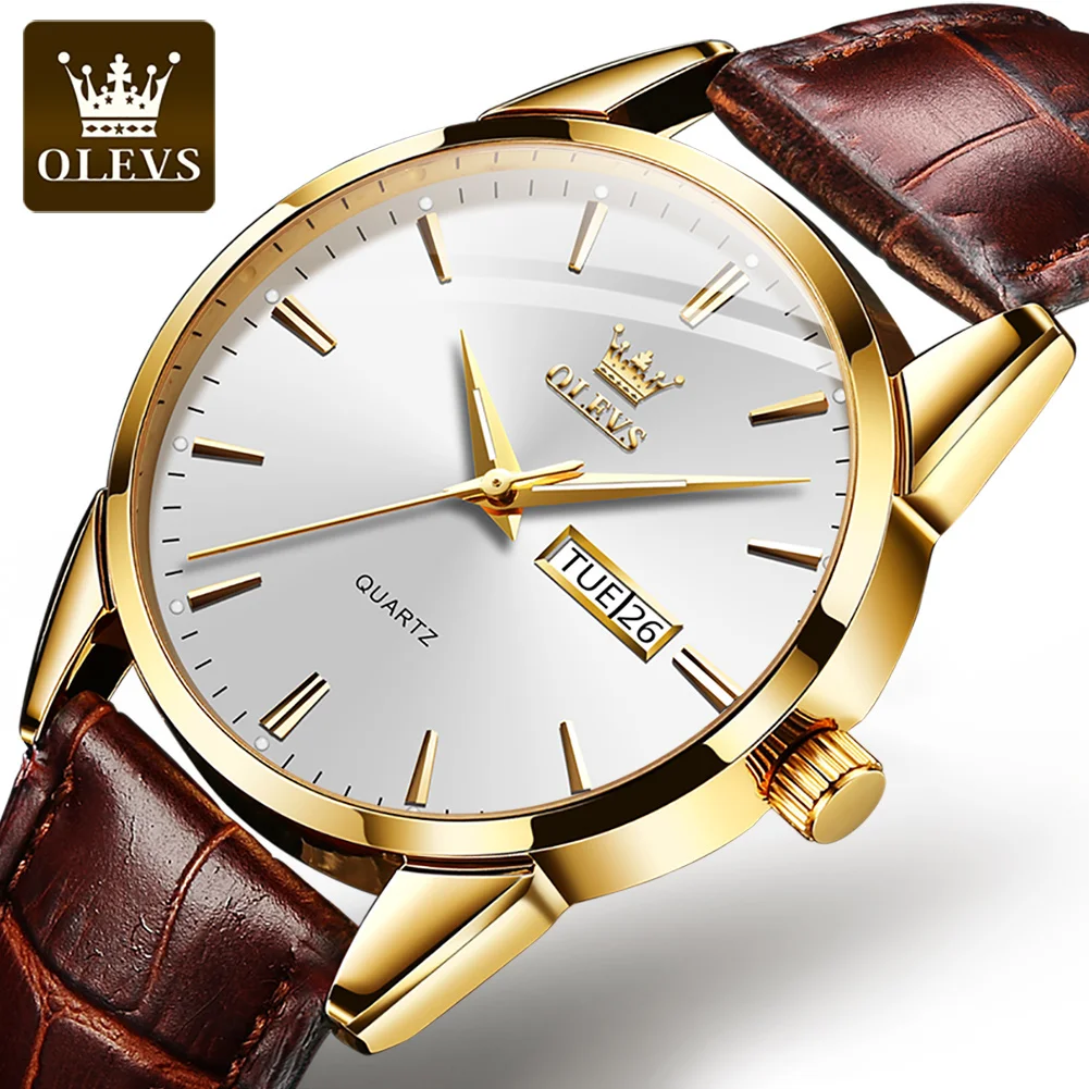 

OLEVS New PU Leather Men Quartz WristWatch Classic Simple Sport Boy's Popular Watch OEM LOGO Watch, 4 colors