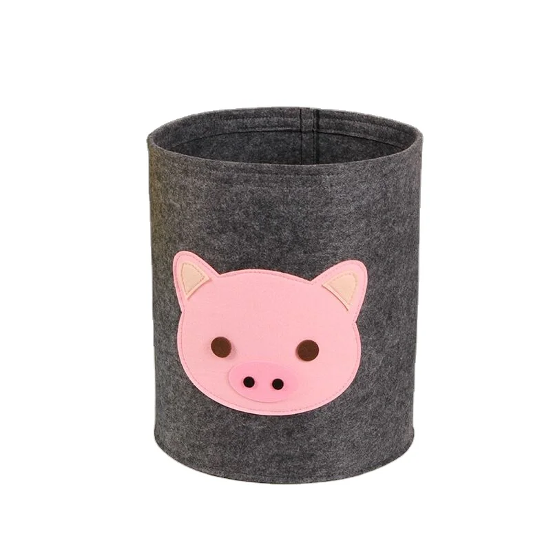 

Collapsible Baby Laundry Basket Pig Decorative Felt Toy Storage Basket, Like the picture