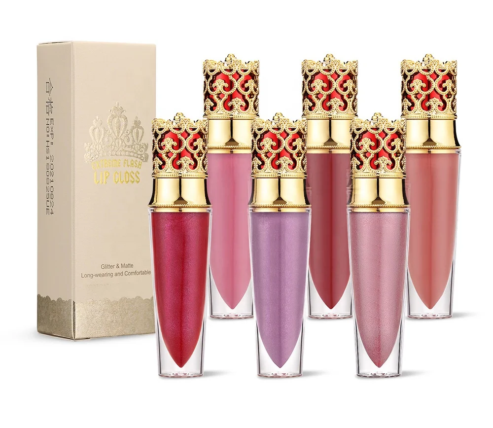 Wholesale Cosmetics Vendor Liquid Lipsticks Crown Head Lipgloss Tube Glitter Lipgloss Lip Glaze Waterproof Lip Gloss Lipgloss