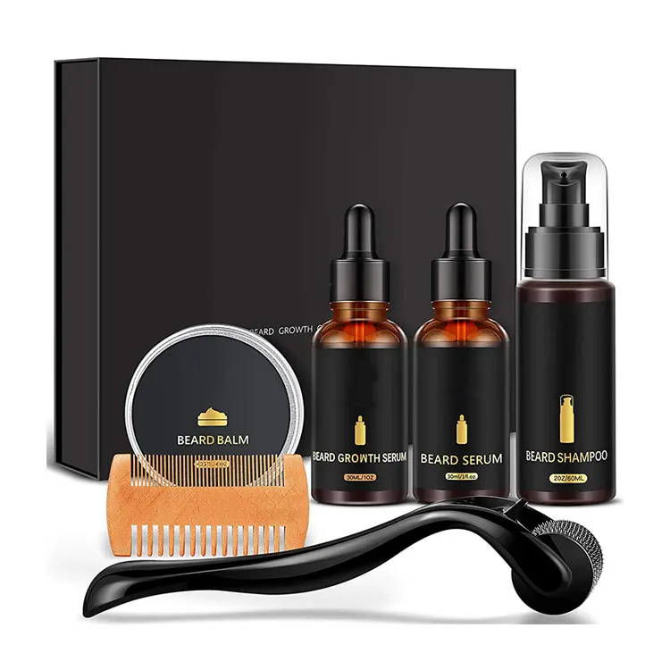 

Top selling mens beard growth roller kit private label matte with beard oil derma growing roller, Black