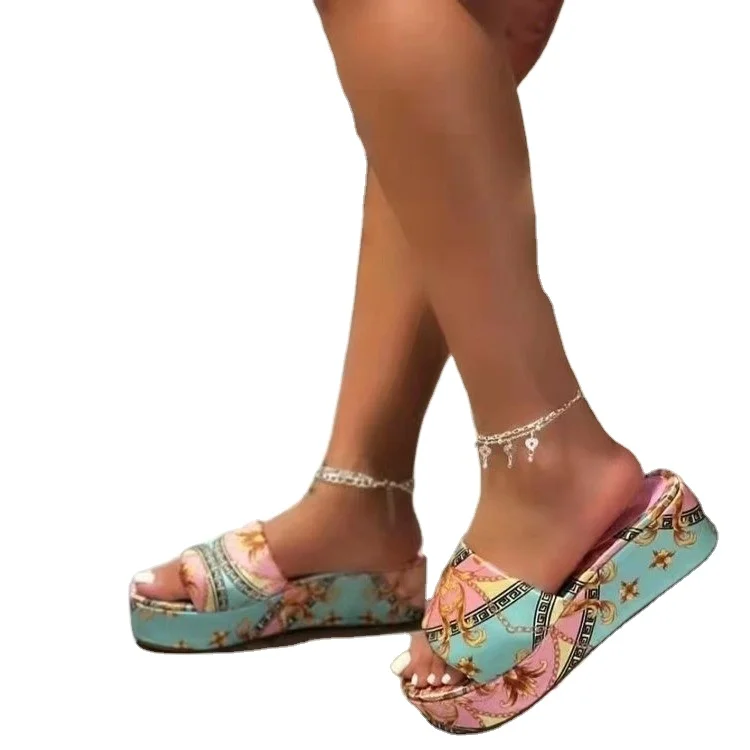 

Dropshipping Custom Logo Elegant Satin Fashion Women Platform Wedge Sandals Beach Casual Shoes Slides Slippers for Ladies
