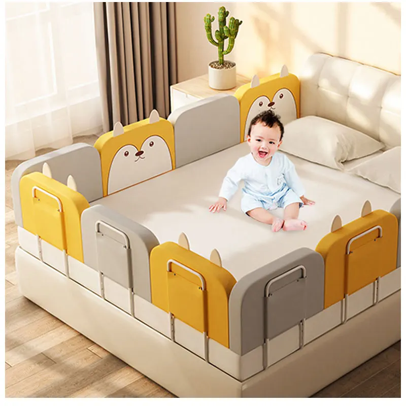 

Toddler Adjustable Bed Fence, Children Bunk Bed Fence/, Pink/gray/yellow