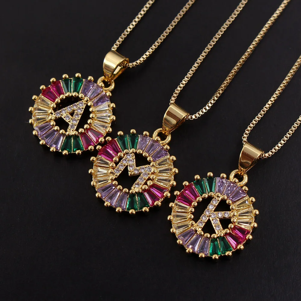 

Personalized Name Jewelry Rainbow CZ Letter Pendant Charm Initial Alphabet Necklace A-Z 26 Initials Letter Pendant Necklace