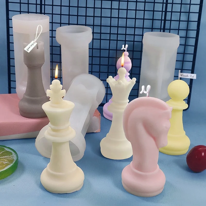 

New large chess silicone mold DIY chess piece six-piece mold creative aroma candle plaster mold